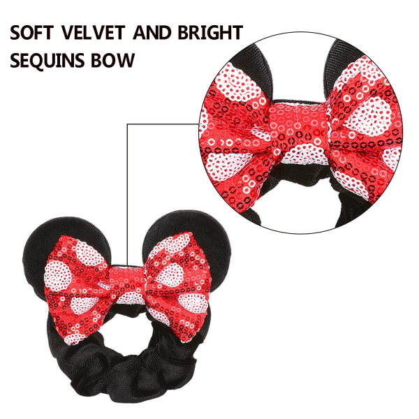 4 stk. Fløjlsmusøre Scrunchies Blanke Sequin Bows Scrunchies C