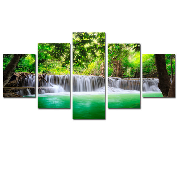 Canvasbilder Heminredning Väggkonst Posters 5 Stycken Grön Vattenfall