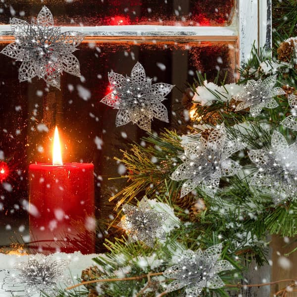 36 Stykker 3 Størrelser Sølv Juler Glitter Julestjerne Kunstig W