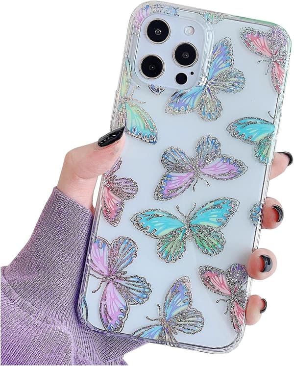 Kompatibel med iPhone 13 Pro Max Kvinners etui, Glitter Rød Lilla