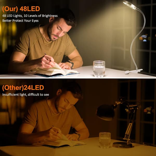 1 stk. Sølv 48LED Klips Læsebordlampe, USB Bordlampe, 3