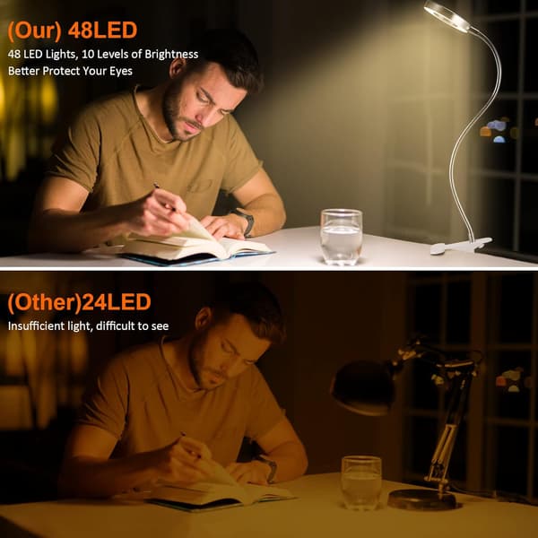 1 stk Sølv 48LED Klips Lese- og skrivebordslampe, USB-skrivebordslampe, 3 farger