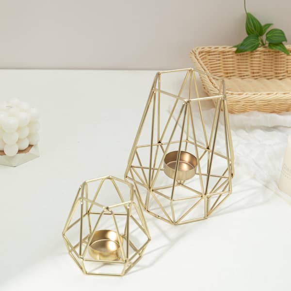 Sæt af 2 Metal Hexagon Geometrisk Design Te Lys Votiv Lysestager H