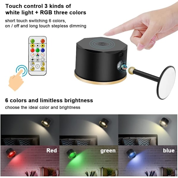 (Sort) Indendørs væglampe, LED væglampe med USB opladningsport,
