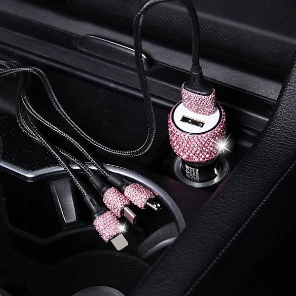 Bling Bling USB Bil Lader 5V/2.4A Rosa Krystall Dekorasjon D DXGHC