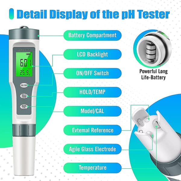 Dww-digital pH-mätare med ATC pH-testare, 3 i 1 pH TDS Temp 0 DXGHC