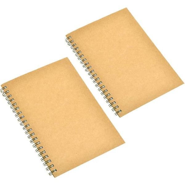 2 Pak Spiral Skitsebog Stor Notesbog Kraft Cover Blank Skitse