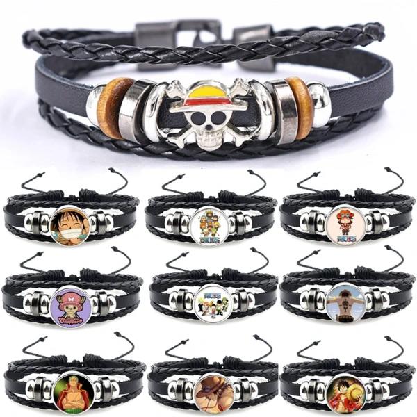 Figur Anime One Piece Anime Armbånd PU Luffy Armbånd Cosplay Rekvisita Halmhatt Pirat Smykker Rekvisita Leker Barn ,A