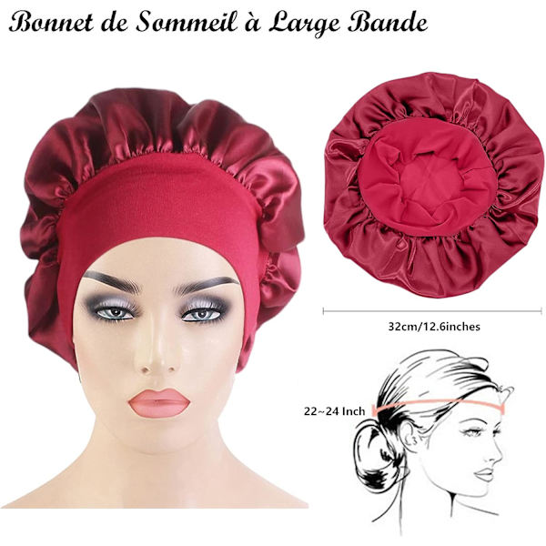1 Stykke Satin Natthår Bonnet, Sovehatter, Elastisk Natt C