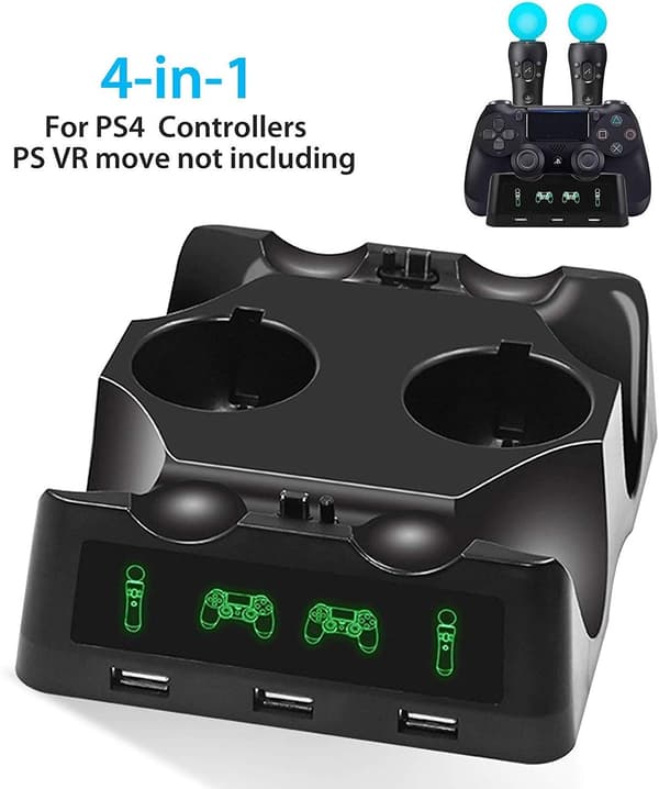 4 i 1 PS4 Controller Oplader, Quad Oplader til PS4 Controller DXGHC