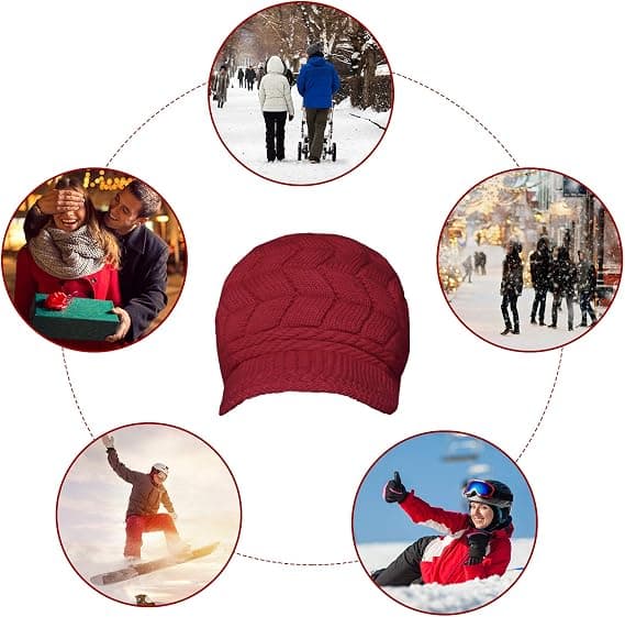Vinterlue for kvinner, varm strikket slouchy ullhatt med