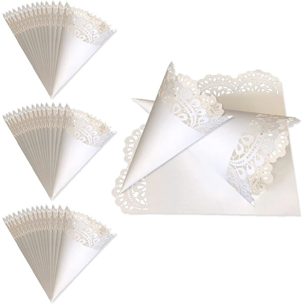 100 kpl Paper Cone -kuvioita, joissa on kornettikonfettikuvio, valkoinen