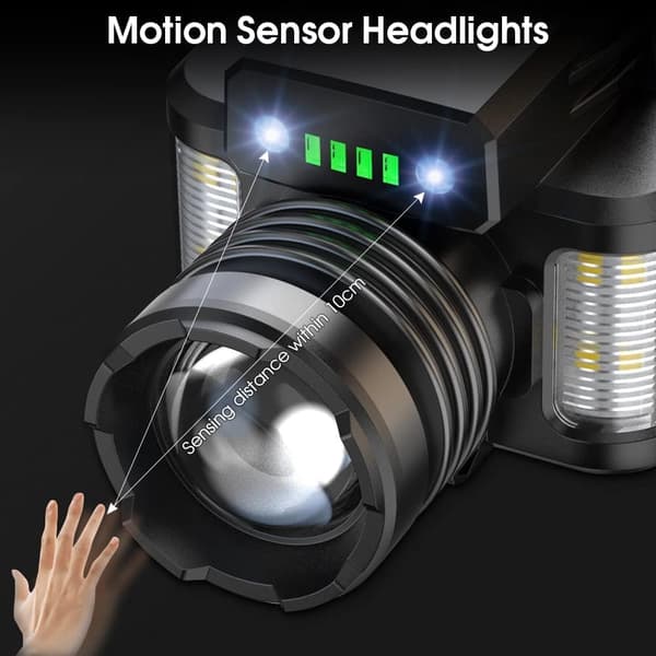 Genopladelig Pandelampe LED Hovedlygte Zoombar Bevægelsessensor Vand