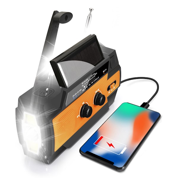 Værradio for nødsituasjoner 4000mAh (Modell A1) Solcelle/Sveiv/Batteri-drevet