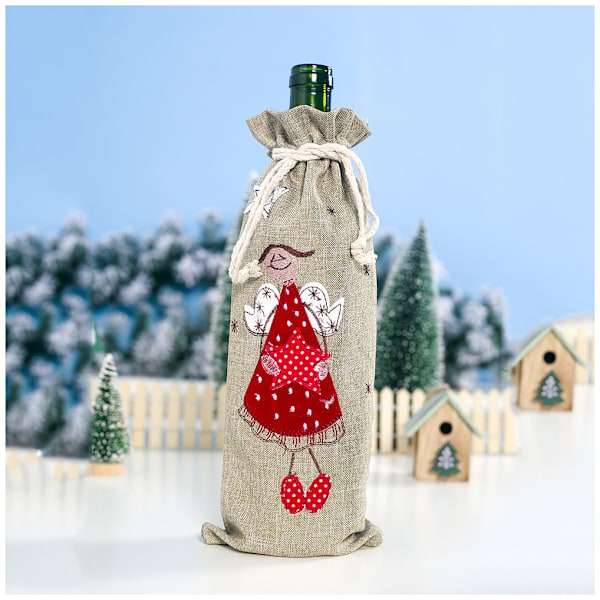 2 stk. Julepynt Linned Broderet Engel Juleflaske
