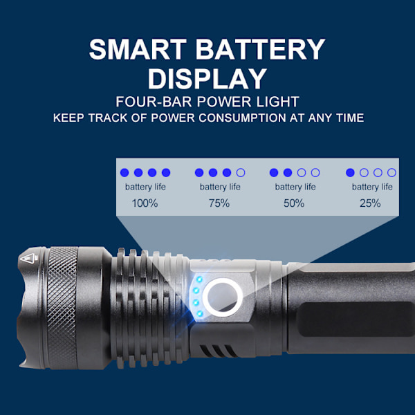 USB genopladelig xhp70 nødblysflashlight p50 stærk lys