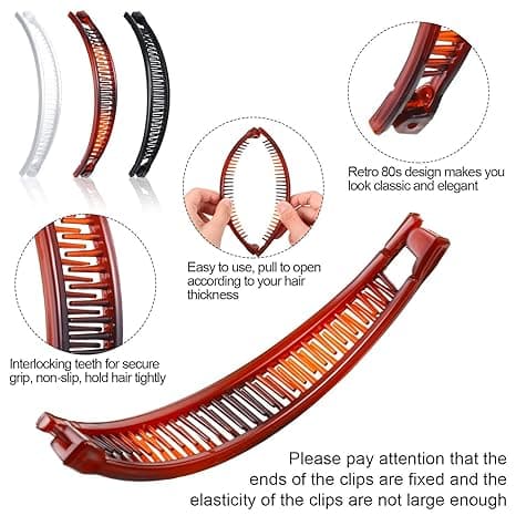 (Brun, Hvid, Sort) 6 Styk Bananklips Hårklemmer Banan C