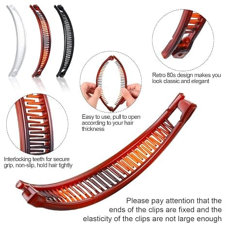 (Brun, Vit, Svart) 6 stycken Bananklipp Hårclips Banankam