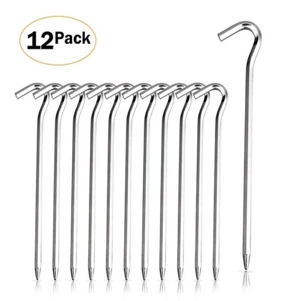 12-pack Tältpinnar med krokar - 7 tum Hex-polspik