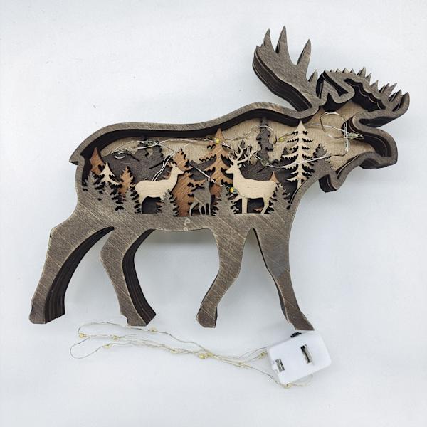 Trædyr Ornamenter, LED Retro Stil Træsculptur, 3D DXGHC