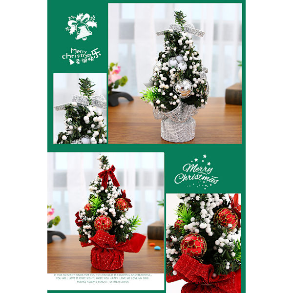 Julgran 20CM Mini Julgran Set Ornament Desktop Silv
