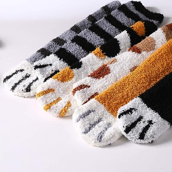 6 Par Søde Katteklo-Sokker til Kvinder Vinter Fuzzy Cozy Plush Slipper