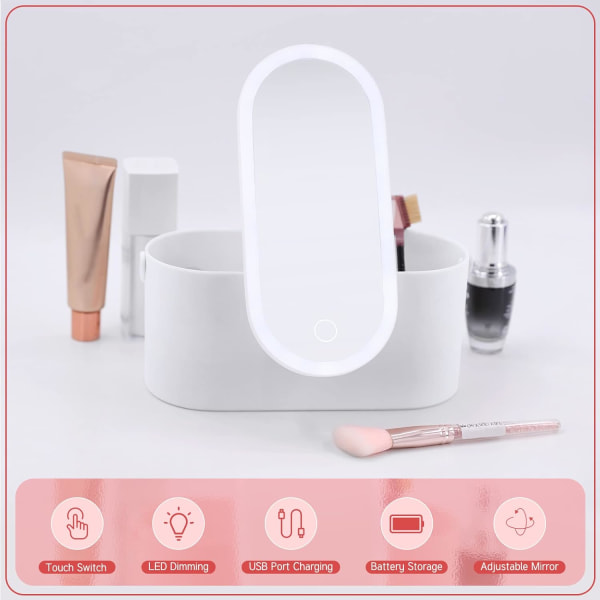 Makeup Organizer Box med spegel och led ljus Portable Travel Ma