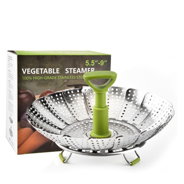 9 tommer rustfrit stål dampkurv med foldbar håndtag grøntsag
