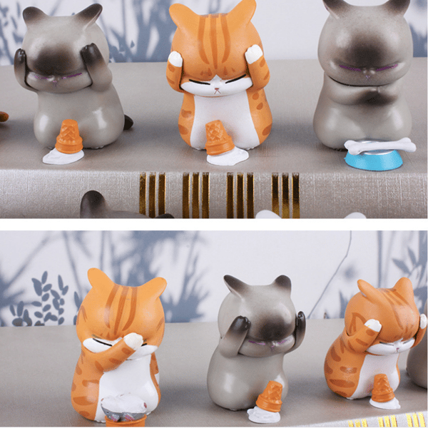 9 stk. Distressed Cat Søde Skrivebords- og Biltilbehør Miniaturefigurer