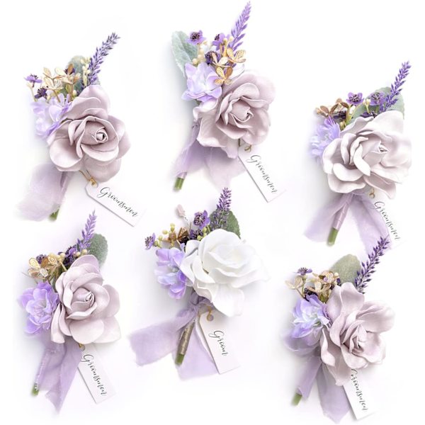 Violetti miesten rintamerkki (6 kpl), lila laventeli sulhasen sulhaspoikien rintamerkki häihin, promoihin, kotiinpaluisiin jne.