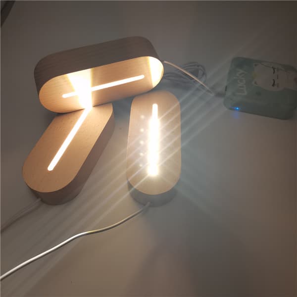 3 st 3D nattlampbaser i bokträ, lysande bas, RGB ov