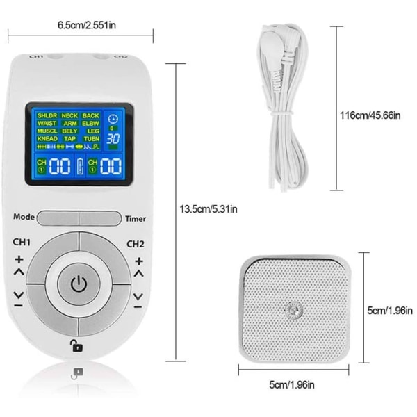 Dubbelkanalig TENS-maskin för smärtlindring, [12 lägen, 40 intensiteter