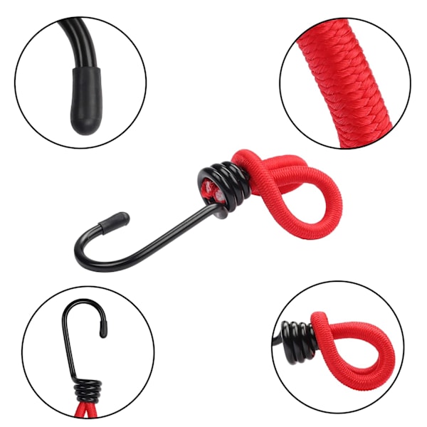 Sæt med 20 Gummistropper med Metalhager - 15 cm - Rød Presenning B