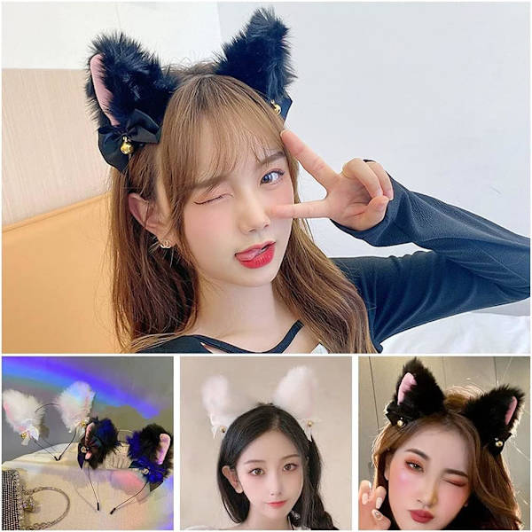 Dewenwils 2 st Kattöron Hår/Rosett Halsband med Klockor Katt Cosp DXGHC