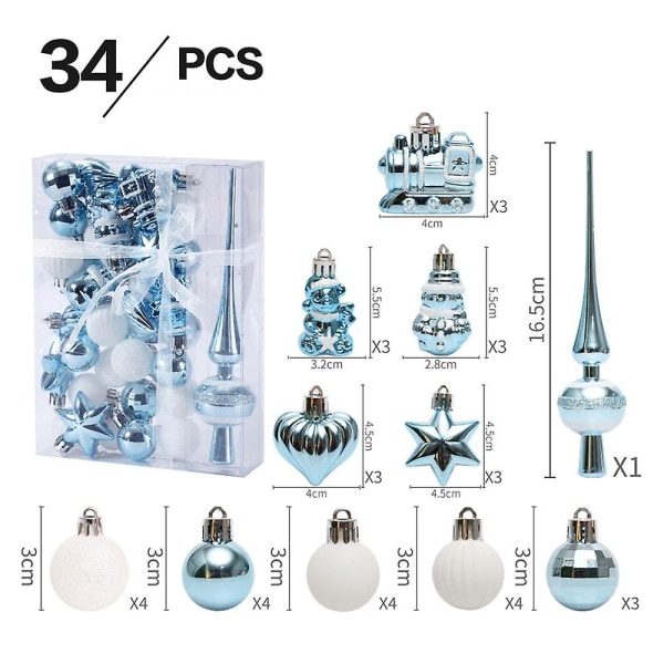 34 Christmas Baubles Christmas Decoration Set, Plastic Shatterpro