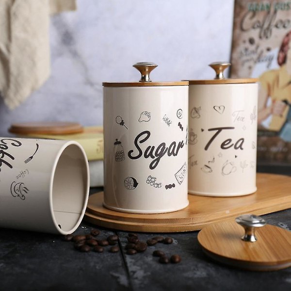 3st Retro Kök Förvaringsburkar Te Kaffe Sockerbehållare Plåt DXGHC