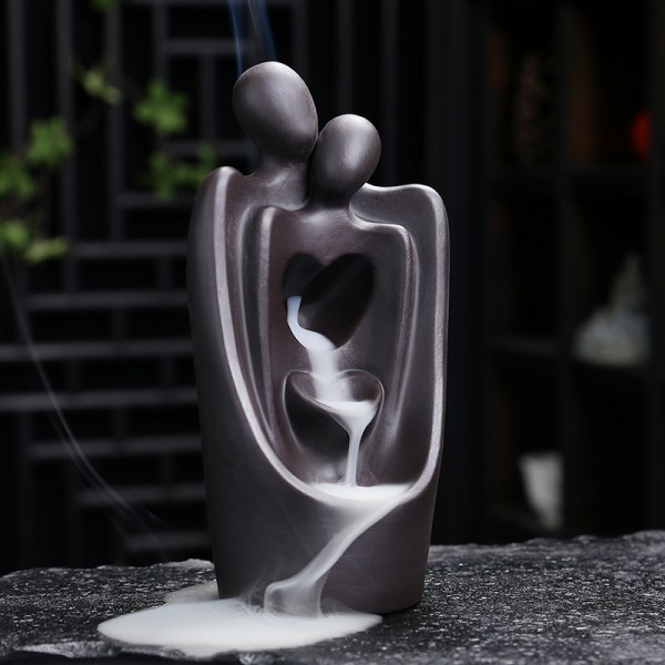 Hjerte til hjerte keramisk backflow røgelsebrænder statue, par sta