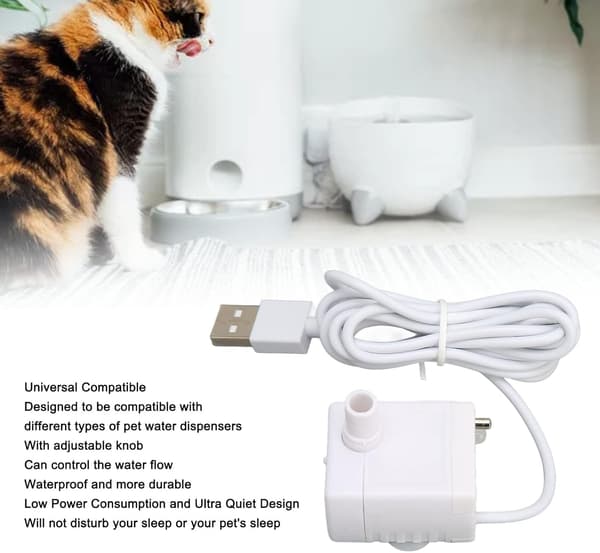 Vattenfontänpump för husdjur, tyst för att undvika torrbränning, USB-driven