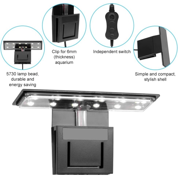 Akvaariolamppu, 5W Valkoinen Valo Akvaariokiinnike Lamppu, 12 LED Lamppu