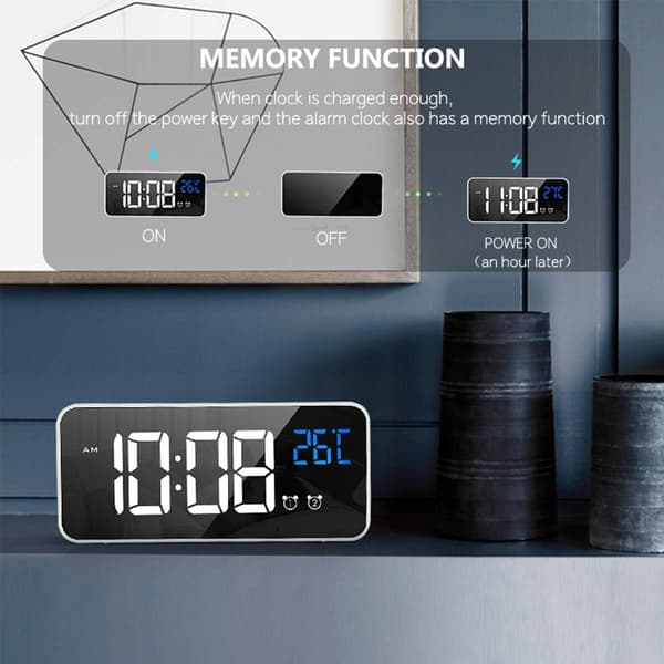 Digital väckarklocka med stor LED-temperaturdisplay, bärbar