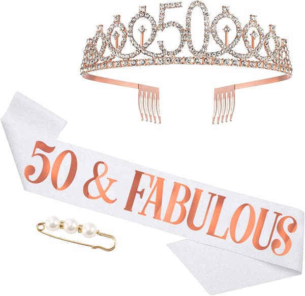 50-års bursdagskrone for kvinner, bursdagsband, rhinestone tiara