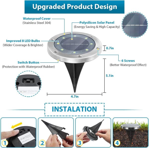 Solcelled Hagebelysning LED 6000K Kald Hvit Vanntett