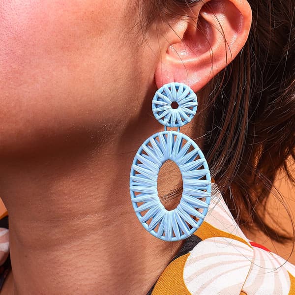 Raffia Øreringe Boho Drop Dangle Øreringe til Kvinder Håndlavet Fash