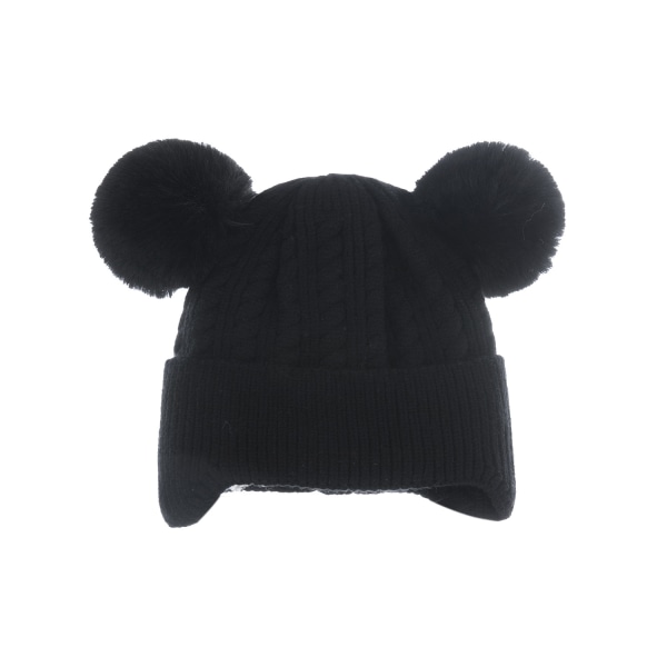 Stickad cap i fleece varm baby (svart)