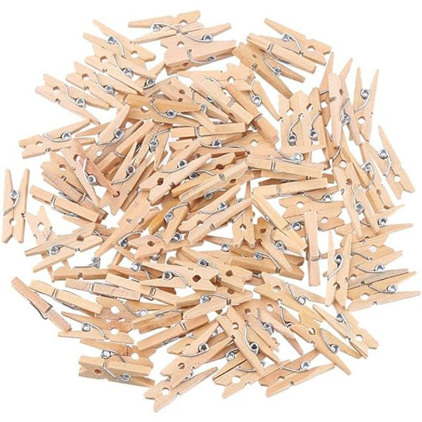 3,5 cm Stabila Mini Klädnypor i Naturligt Trä, 100 Stycken i Förpackning
