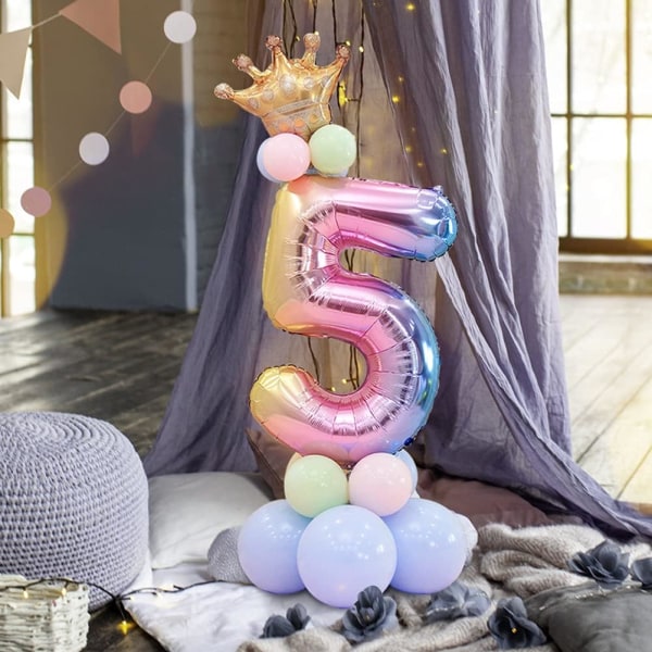 Rainbow Numbers folieballonger 32 tommers ballonger Crown Wedding Deco