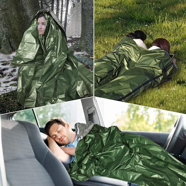 2-pack nödsömnväska, lättviktig vattentät isoleringsväska, överlevnadsfilt, bärbar nylonväska för camping