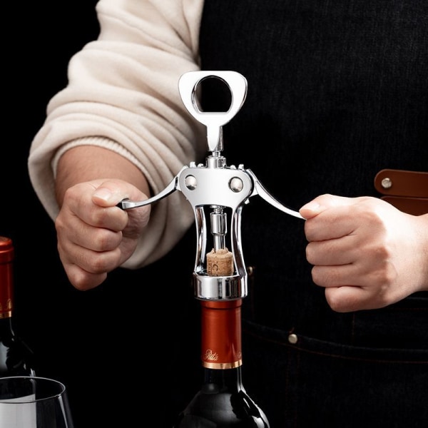 （Silvery）Wing Corkscrew, Premium vinöppnare med flaskpropp, M