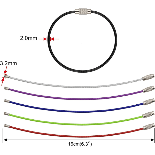 Avaimenperät, 12 kpl 6,3 tuuman 2 mm ruostumattomasta teräksestä valmistetut langat