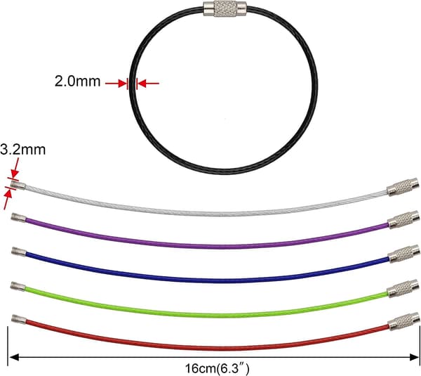 Nøgleringe, 6-pak 6,3 tommer 2 mm rustfrit stål trådringe kabel L